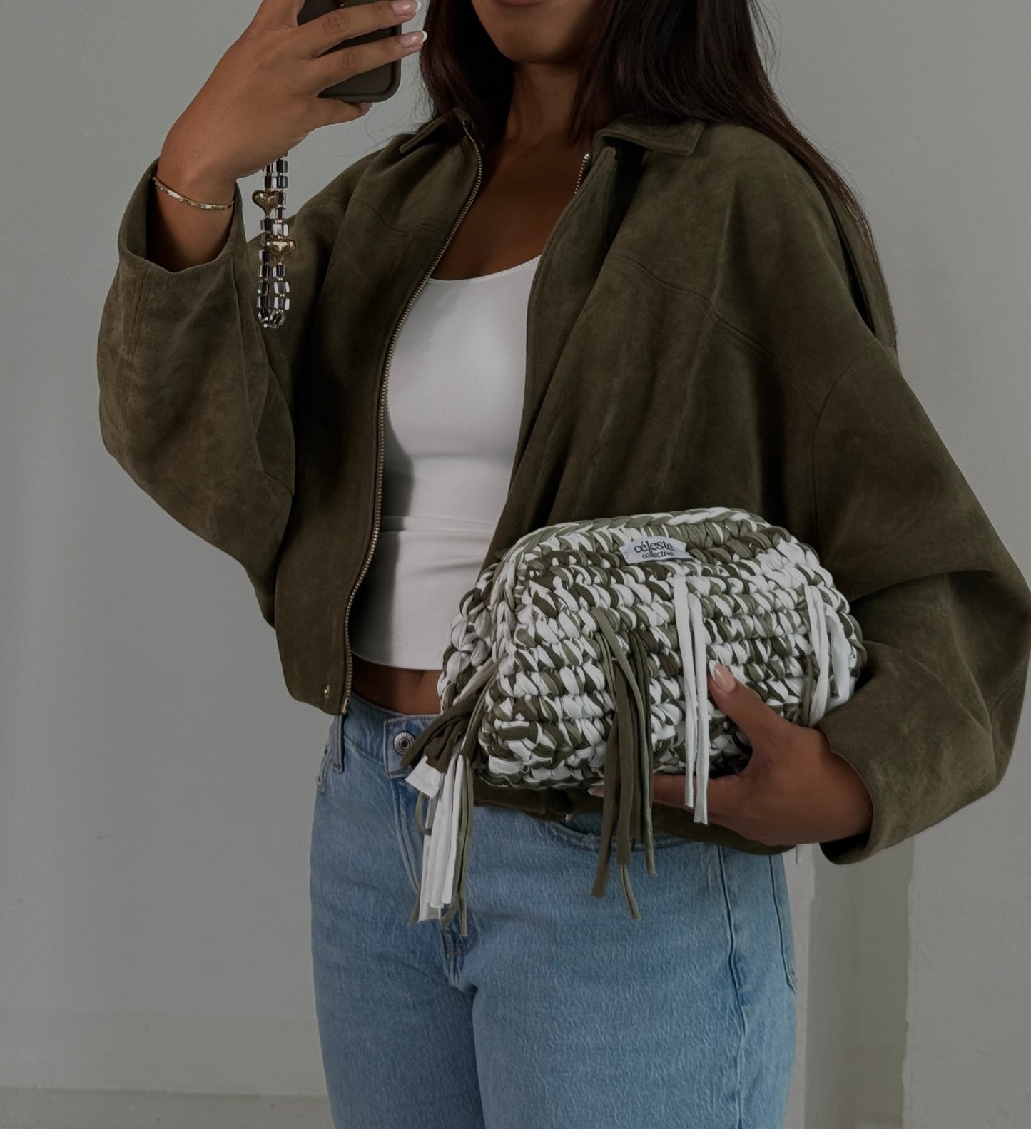Cindy Handmade Clutch - Khaki Tassel