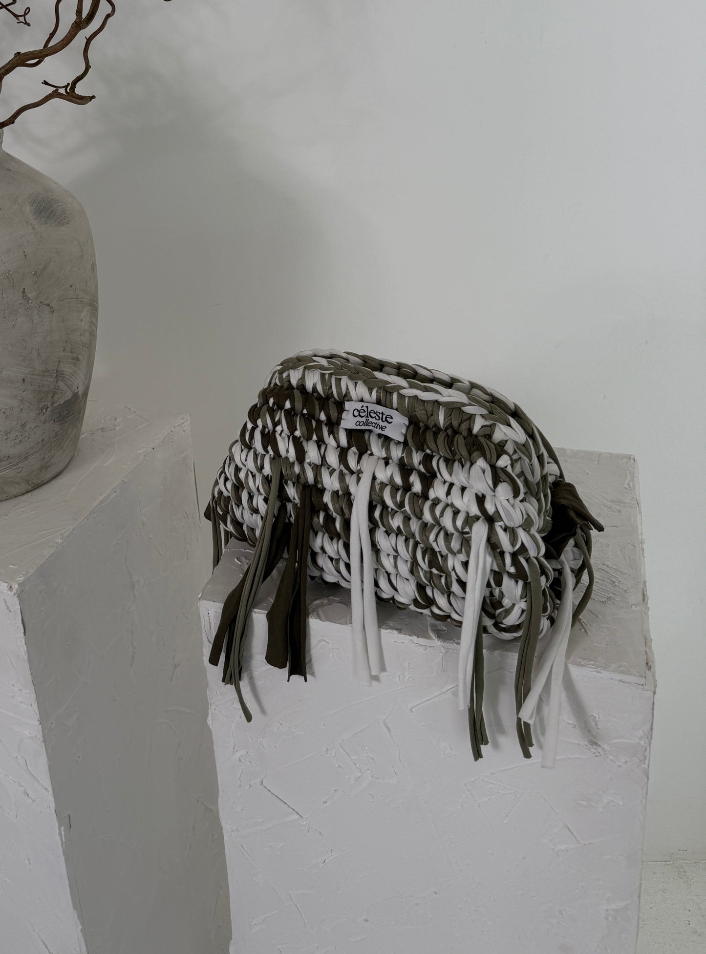 Cindy Handmade Clutch - Khaki Tassel