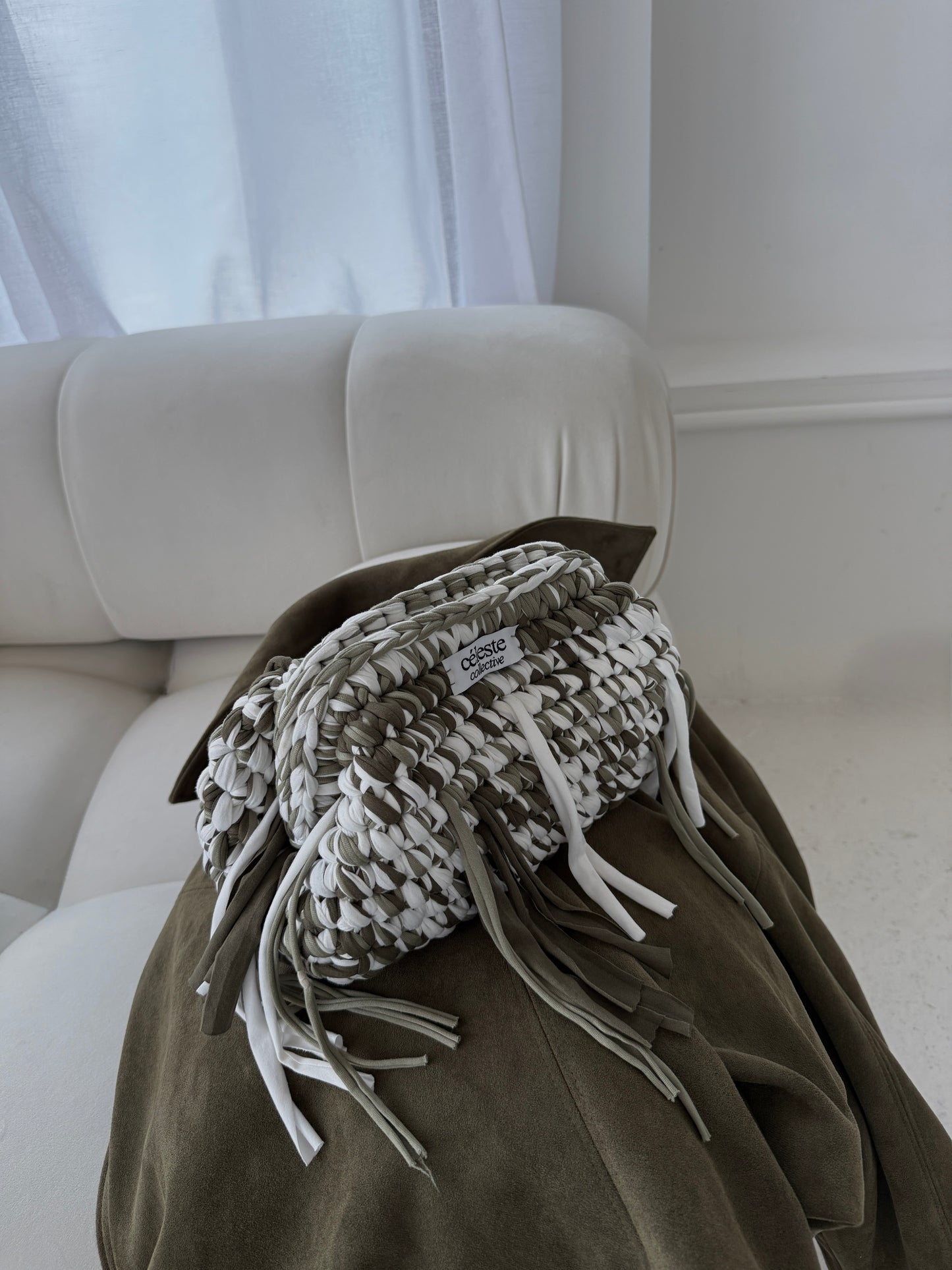 Cindy Handmade Clutch - Khaki Tassel